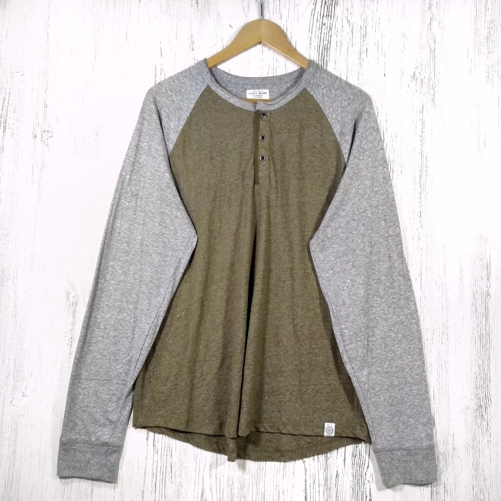 Lucky Brand heather olive & gray Henley jersey
